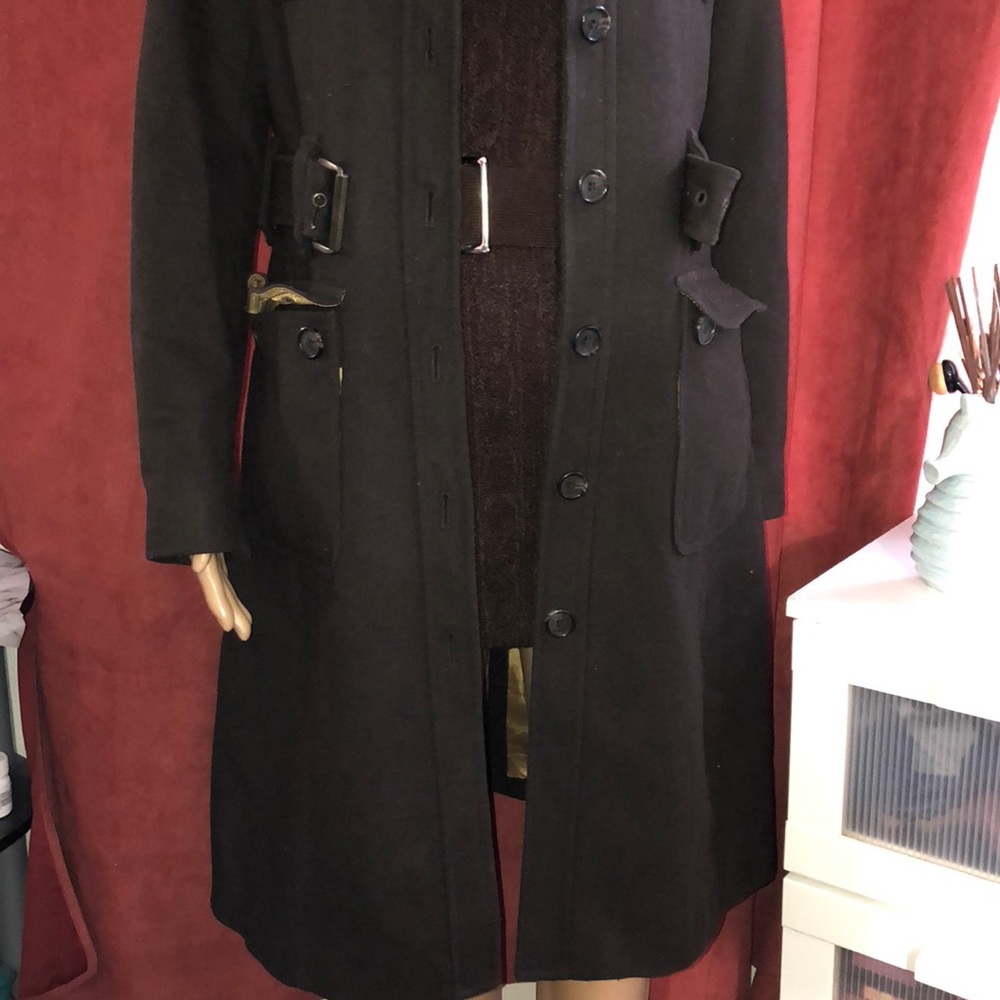 Brown Wool Knee Length Buttoned Down Belted Coat - image 4
